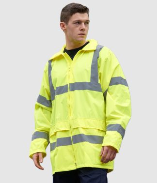 Result Core Hi-Vis Motorway Coat (PW011) This high-visibility motorway coat meets EN ISO 20471:2013 + A1:2016 Class 3 standards, with RIS-3279-TOM compliance for railway use in orange. Waterproof up to 1000mm with taped seams and windproof construction, it’s built for tough conditions. Features include a full-length two-way zip with storm flap, concealed adjustable hood, and reflective bands around the body, sleeves, and shoulders for maximum visibility. Practical with two front pockets, an inner pocket, and access for custom branding, this coat combines safety, durability, and functionality. Result Core Hi-Vis Motorway Coat (PW011)