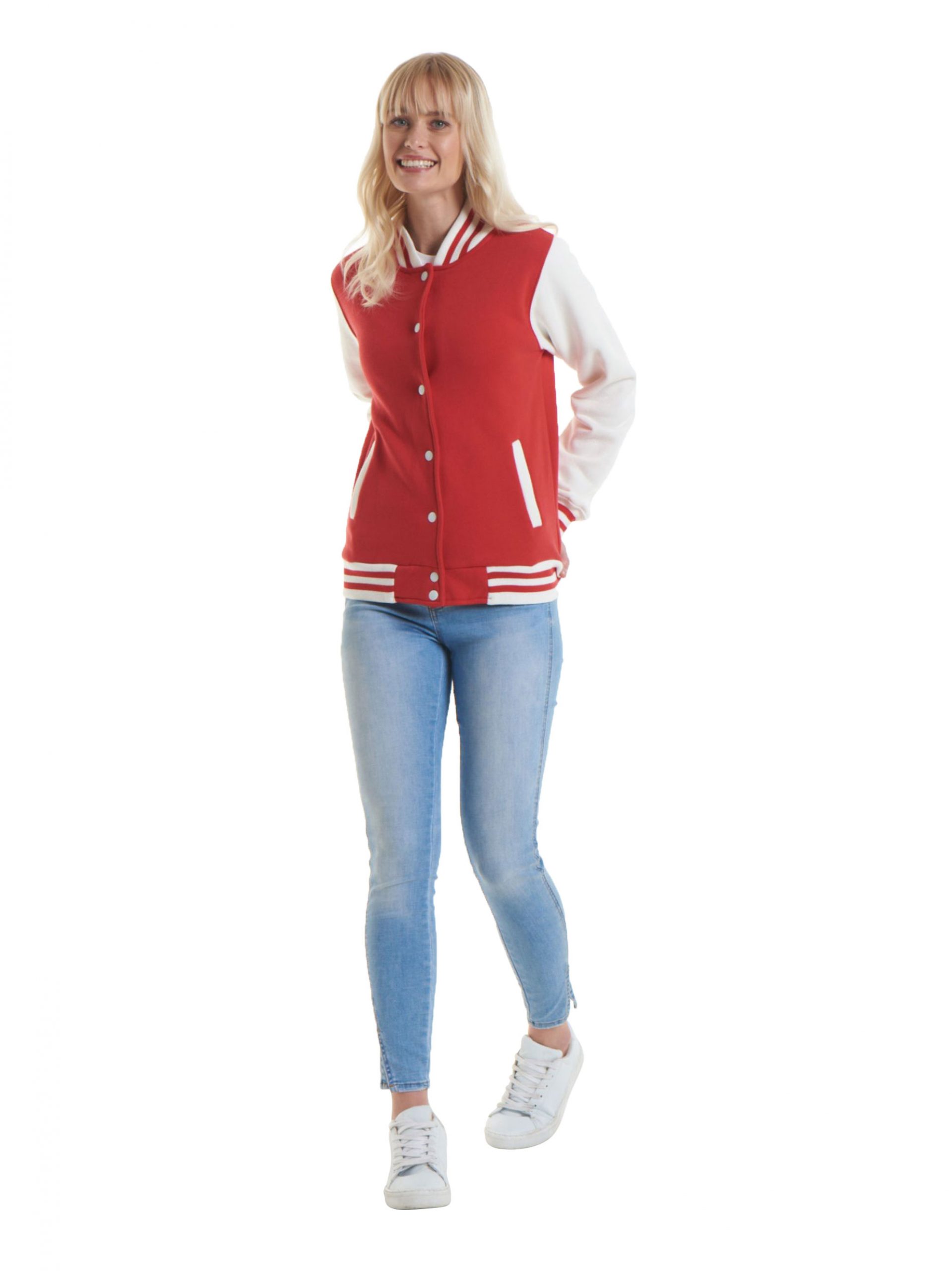 red and grey varsity jacket