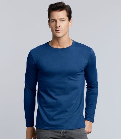Gildan SoftStyle® Long Sleeve T-Shirt with narrow ribbed collar, taped neck, side seams, and high stitch density for printing.