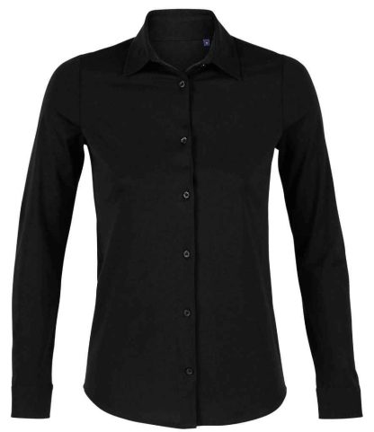 03199 DBK S - NEOBLU Ladies Balthazar Jersey Long Sleeve Shirt - Deep Black