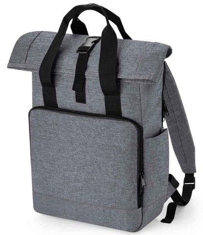 BG118L GYM ONE - BagBase Recycled Twin Handle Roll-Top Laptop Backpack - Grey Marl