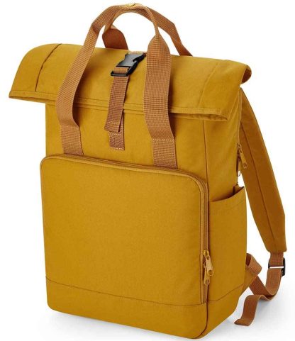 BG118L MUS ONE - BagBase Recycled Twin Handle Roll-Top Laptop Backpack - Mustard