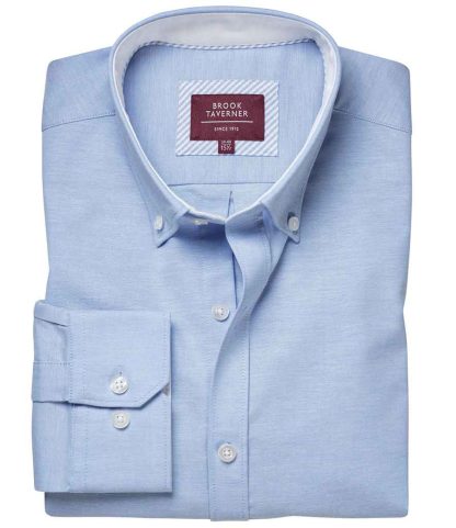 BK586 SKY 14.5 - Brook Taverner Lawrence Long Shirt Stretch Oxford Shirt - Sky Blue
