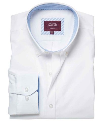 BK586 WHI 14.5 - Brook Taverner Lawrence Long Shirt Stretch Oxford Shirt - White