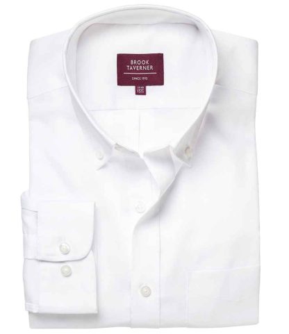BK588 WHI 15 - Brook Taverner Whistler Long Sleeve Oxford Shirt - White